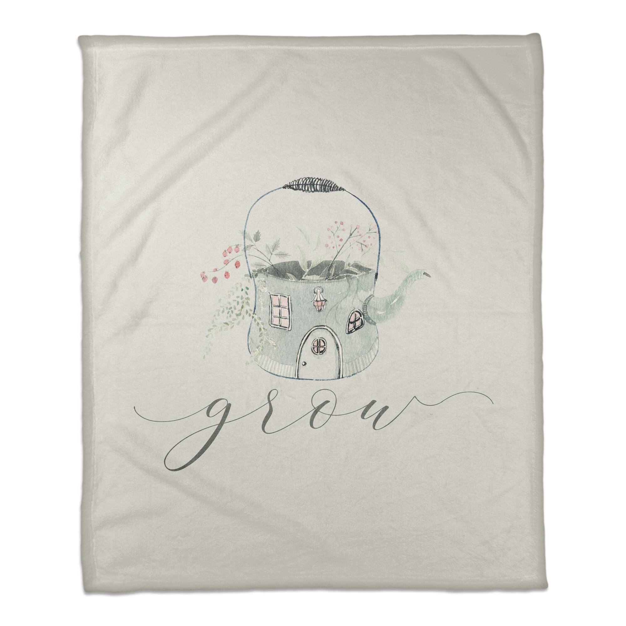 Grow Teapot Floral Fleece Throw